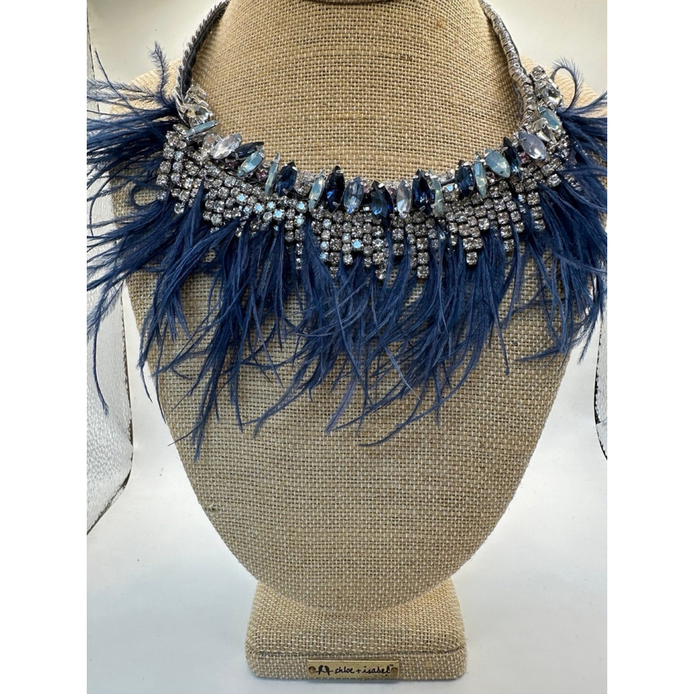“Celeste” Heavenly Blue Feather & Rhinestone Necklace